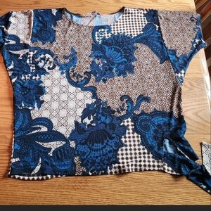 Roz & Ali Blue and Beige Paisley Short Sleeve Tee